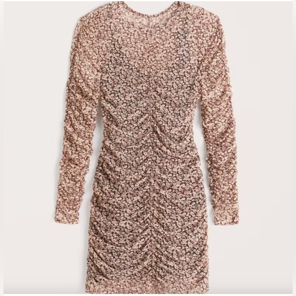 Abercrombie & Fitch Long Sleeve Mesh Ruched Dress Size Small Short